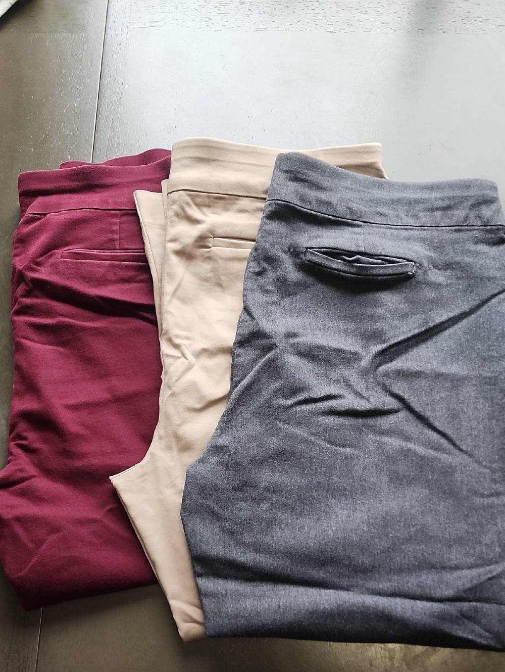 Three-Pack Business Dress Pants - Burgundy, Beige, Charcoal